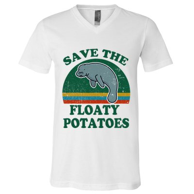 Manatee Save The Floaty Potatoes Funny Chubby Mermaid V-Neck T-Shirt