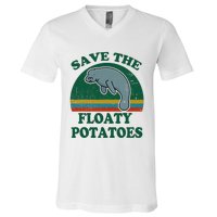 Manatee Save The Floaty Potatoes Funny Chubby Mermaid V-Neck T-Shirt