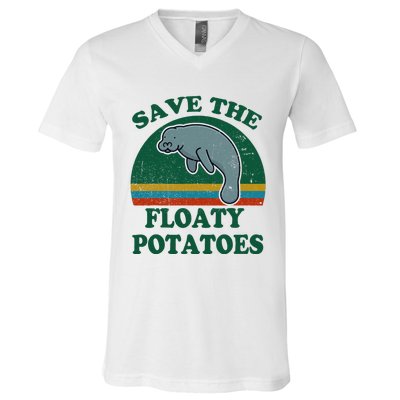 Manatee Save The Floaty Potatoes Funny Chubby Mermaid V-Neck T-Shirt