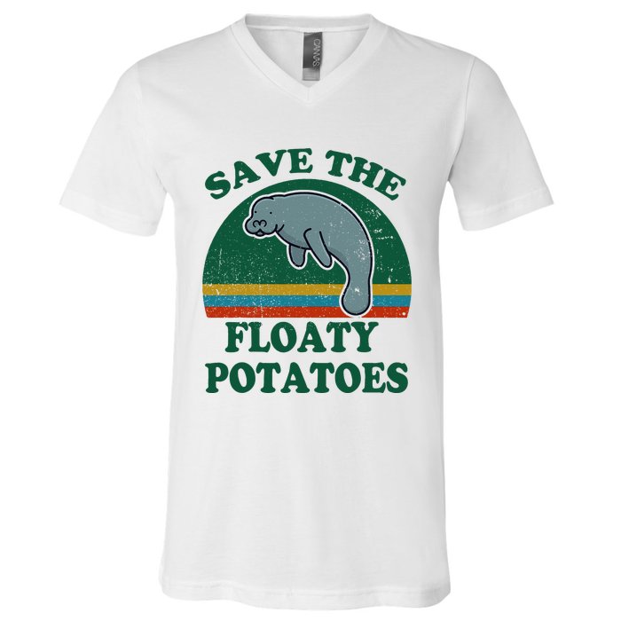 Manatee Save The Floaty Potatoes Funny Chubby Mermaid V-Neck T-Shirt