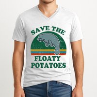 Manatee Save The Floaty Potatoes Funny Chubby Mermaid V-Neck T-Shirt