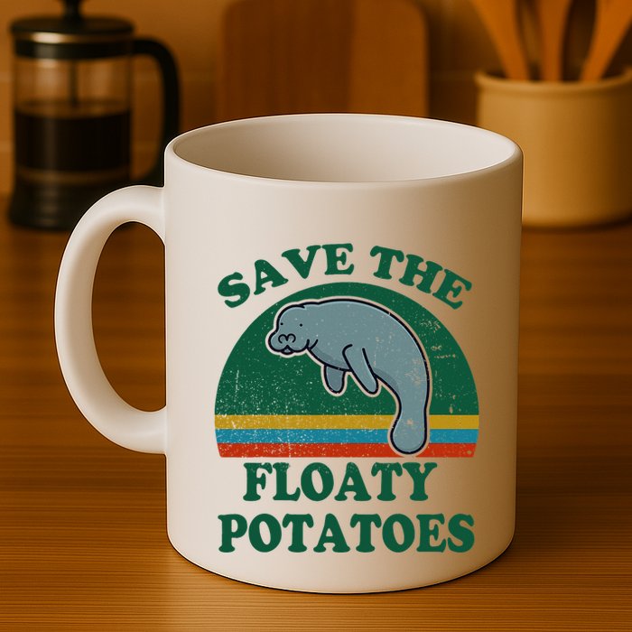 Manatee Save The Floaty Potatoes Funny Chubby Mermaid Mug