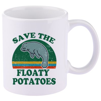 Manatee Save The Floaty Potatoes Funny Chubby Mermaid 11oz C Handle Ceramic Mug