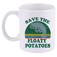 Manatee Save The Floaty Potatoes Funny Chubby Mermaid 11oz C Handle Ceramic Mug