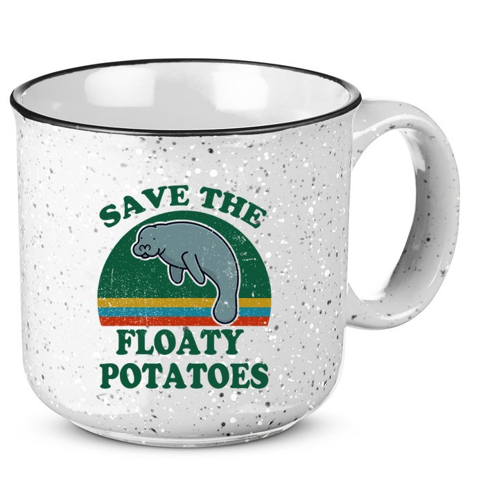 Manatee Save The Floaty Potatoes Funny Chubby Mermaid 15oz Campfire Ceramic Mug
