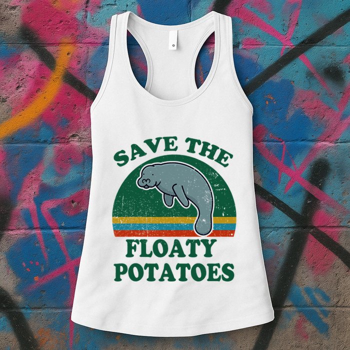 Manatee Save The Floaty Potatoes Funny Chubby Mermaid Womens Tank Top