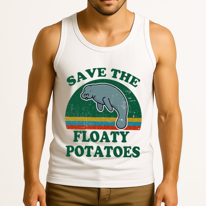 Manatee Save The Floaty Potatoes Funny Chubby Mermaid Tank Top