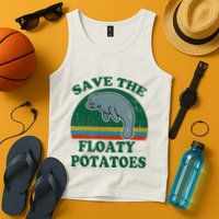 Manatee Save The Floaty Potatoes Funny Chubby Mermaid Tank Top