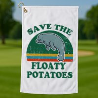 Manatee Save The Floaty Potatoes Funny Chubby Mermaid Golf Towel