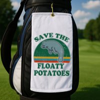 Manatee Save The Floaty Potatoes Funny Chubby Mermaid Golf Towel