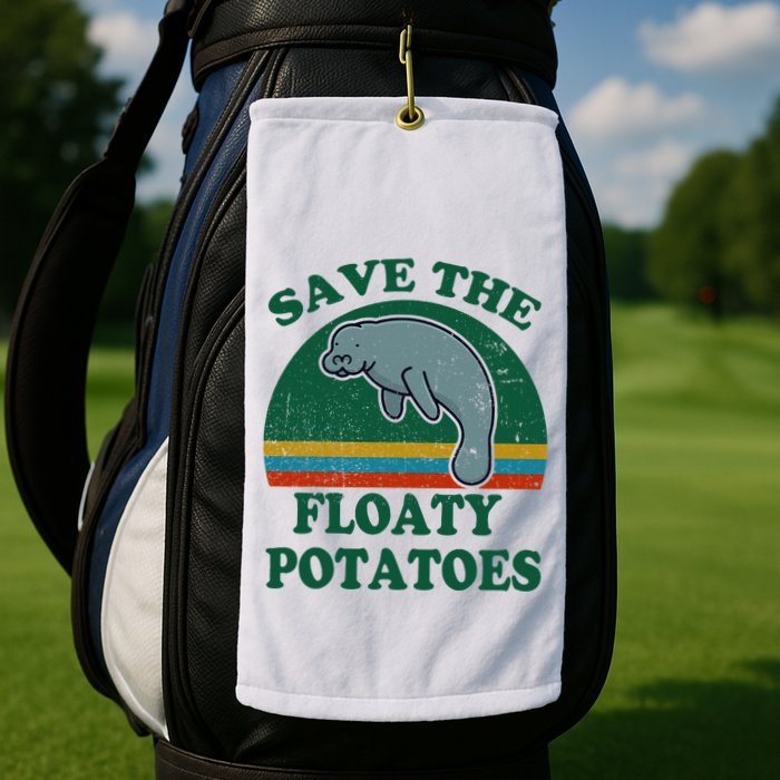 Manatee Save The Floaty Potatoes Funny Chubby Mermaid Golf Towel