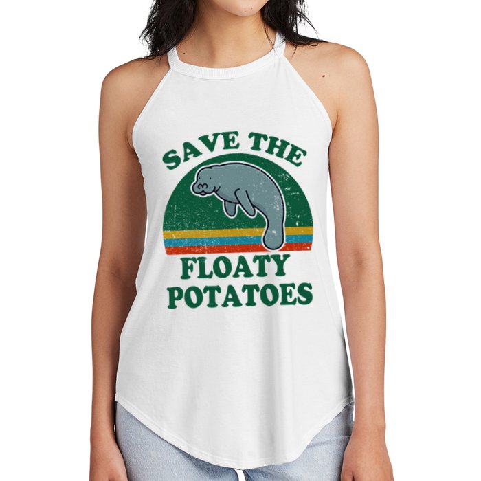 Manatee Save The Floaty Potatoes Funny Chubby Mermaid Women's Perfect Tri Rocker Tank