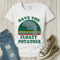 Manatee Save The Floaty Potatoes Funny Chubby Mermaid Womens T-Shirt