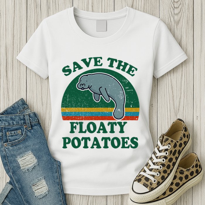 Manatee Save The Floaty Potatoes Funny Chubby Mermaid Womens T-Shirt