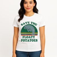 Manatee Save The Floaty Potatoes Funny Chubby Mermaid Womens T-Shirt