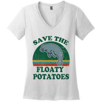 Manatee Save The Floaty Potatoes Funny Chubby Mermaid Women's V-Neck T-Shirt