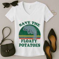 Manatee Save The Floaty Potatoes Funny Chubby Mermaid Women's V-Neck T-Shirt