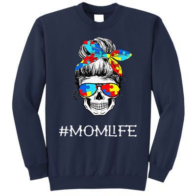 Mom Skull Tired Exhausted Autism Awareness Mama Women Sweatshirt