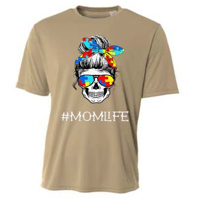 Mom Skull Tired Exhausted Autism Awareness Mama Women Cooling Performance Crew T-Shirt