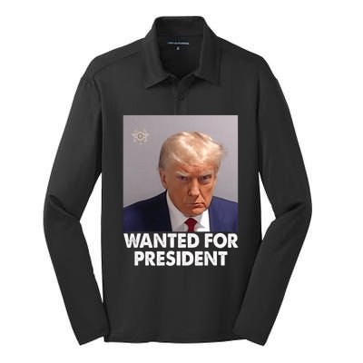 Mug Shot Trump Wanted For President Silk Touch Performance Long Sleeve Polo