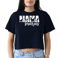 Mama Saurus T Rex Dinosaur Funny Mama Saurus Mother's Day Women's Crop Top Tee