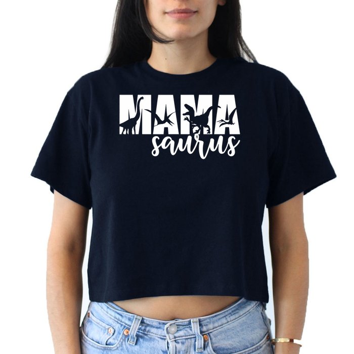 Mama Saurus T Rex Dinosaur Funny Mama Saurus Mother's Day Women's Crop Top Tee