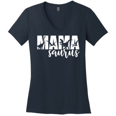 Mama Saurus T Rex Dinosaur Funny Mama Saurus Mother's Day Women's V-Neck T-Shirt