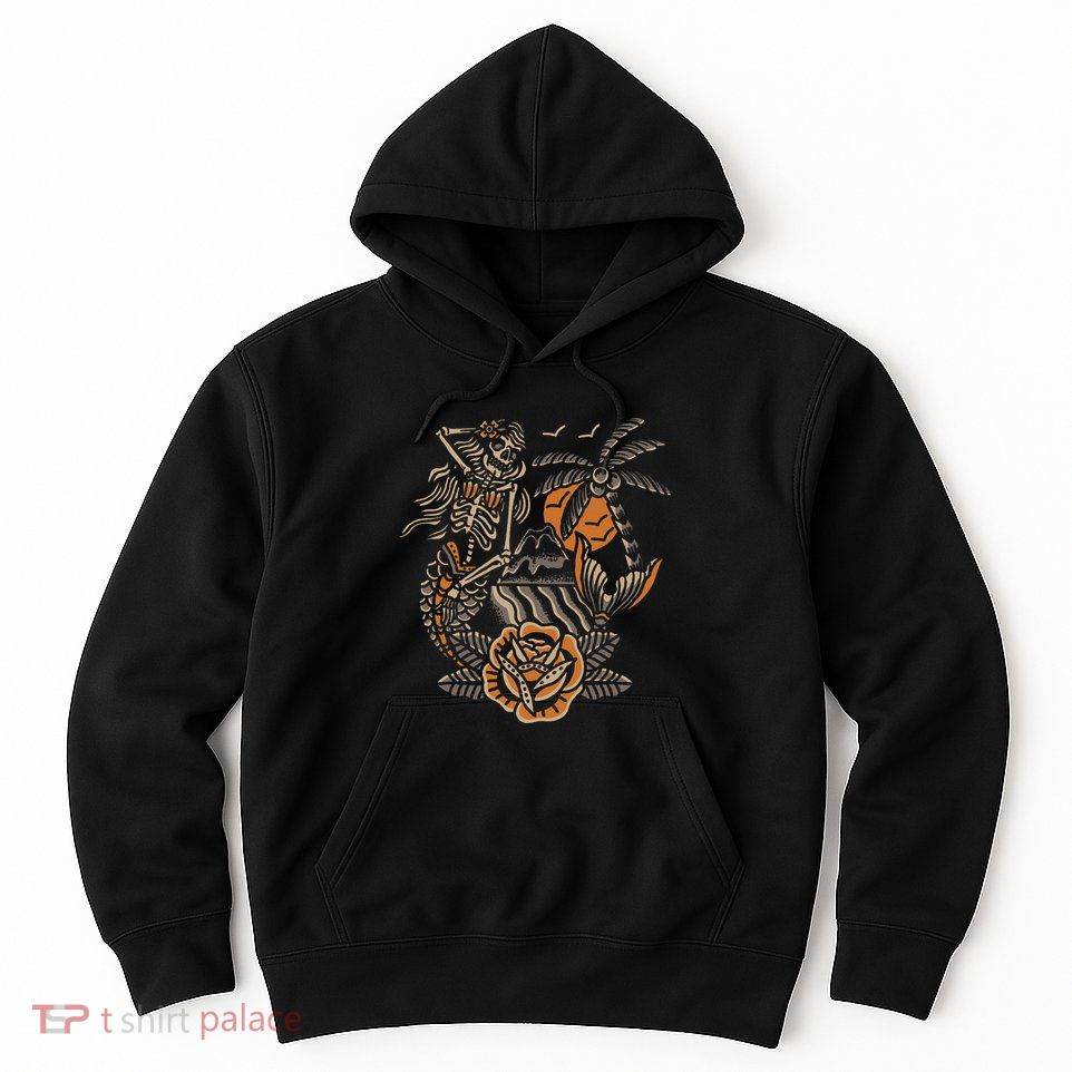 Mermaid Skeleton Traditional Tattoo Old School Tattoo Flash Hoodie