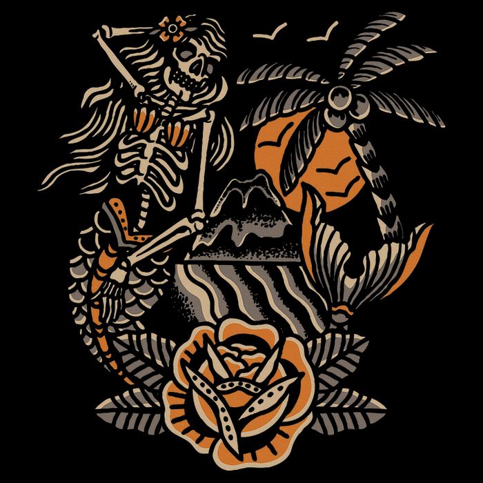 Mermaid Skeleton Traditional Tattoo Old School Tattoo Flash Impact Tech Backpack