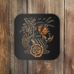 Mermaid Skeleton Traditional Tattoo Old School Tattoo Flash Coaster