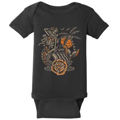 Mermaid Skeleton Traditional Tattoo Old School Tattoo Flash Baby Bodysuit