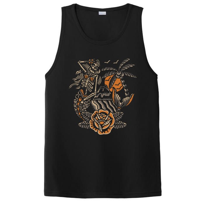 Mermaid Skeleton Traditional Tattoo Old School Tattoo Flash PosiCharge Competitor Tank