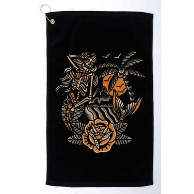 Mermaid Skeleton Traditional Tattoo Old School Tattoo Flash Golf Towel