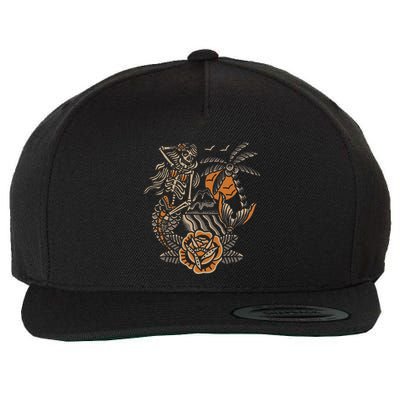 Mermaid Skeleton Traditional Tattoo Old School Tattoo Flash Wool Snapback Cap