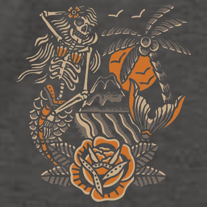 Mermaid Skeleton Traditional Tattoo Old School Tattoo Flash Vector Backpack