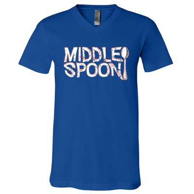 Middle Spoon Throuple Poly Polyamory Spooning Threesome Cute Gift V-Neck T-Shirt