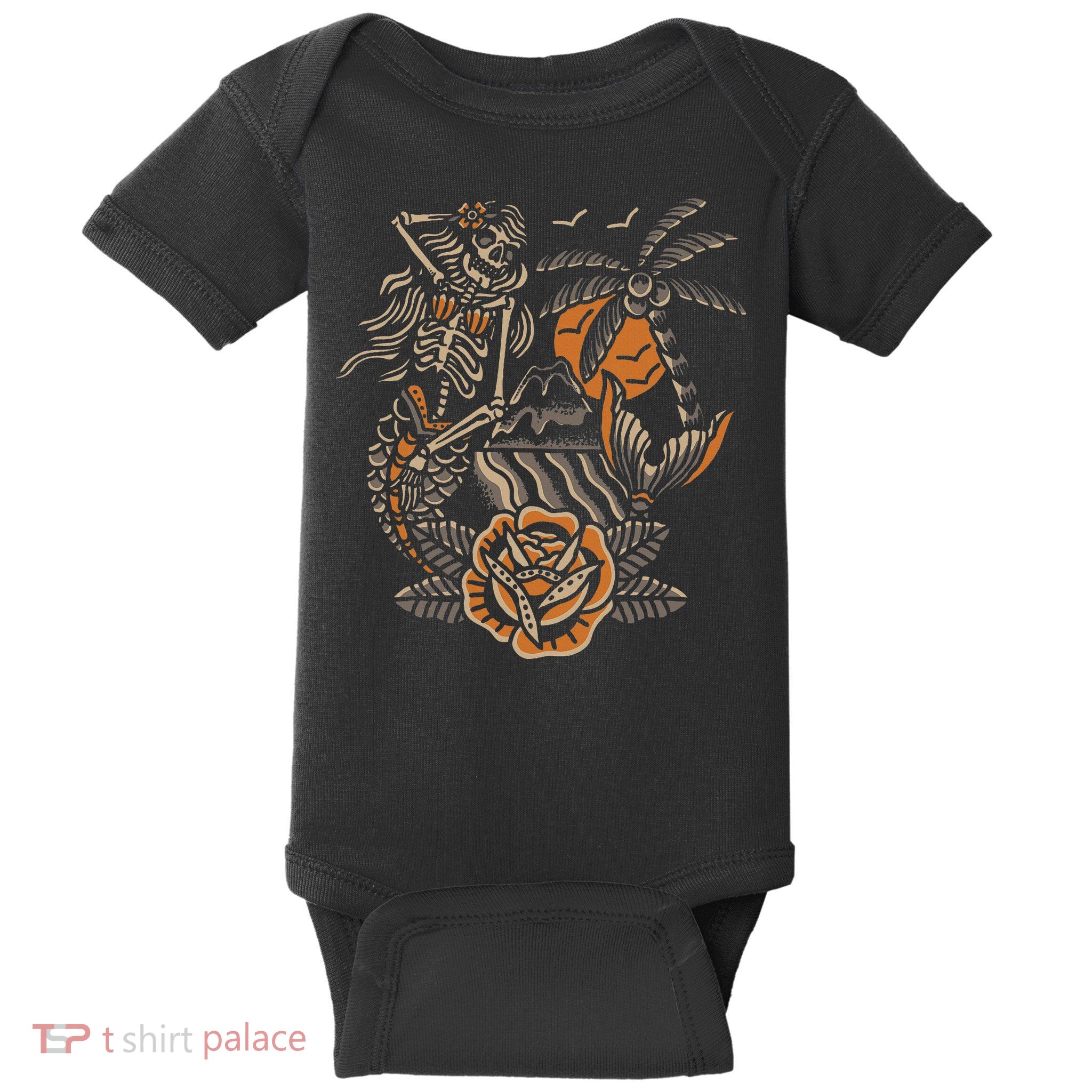 Mermaid Skeleton Traditional Tattoo Old School Tattoo Flash Baby Bodysuit