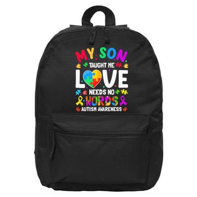 My Son Taught Me Love Needs No Words Autism For Mom Dad 16 in Basic Backpack