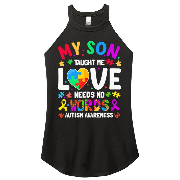 My Son Taught Me Love Needs No Words Autism For Mom Dad Women's Perfect Tri Rocker Tank