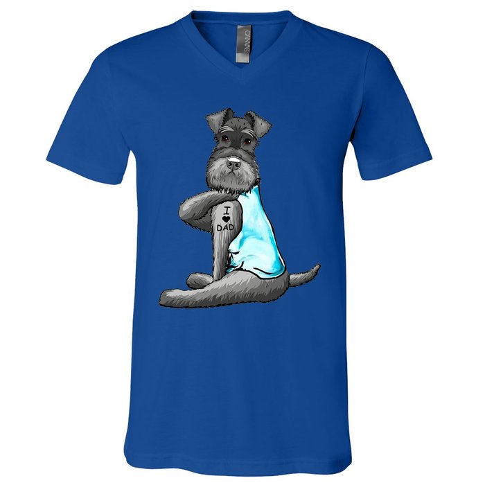 Miniature Schnauzer Tattoos I Love Dad Gift FatherS Day Gift V-Neck T-Shirt