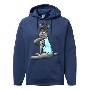 Miniature Schnauzer Tattoos I Love Dad Gift FatherS Day Gift Performance Fleece Hoodie