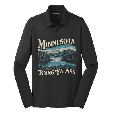 Minnesota Souvenir Travel Humor Bring Ya Ass Silk Touch Performance Long Sleeve Polo