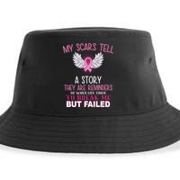My Scars Tell A Story Breast Cancer Survivor Quote Sustainable Bucket Hat