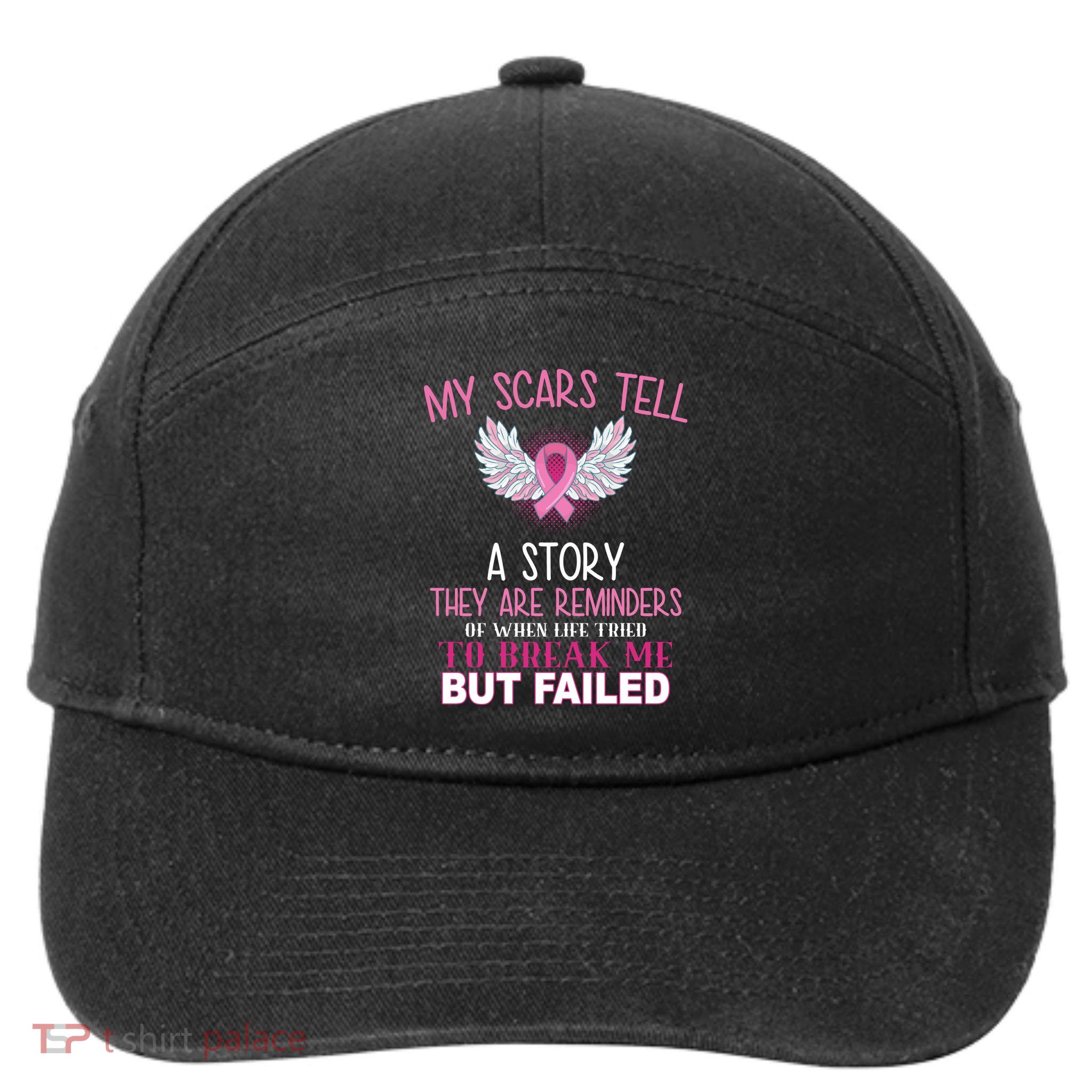 My Scars Tell A Story Breast Cancer Survivor Quote 7-Panel Snapback Hat