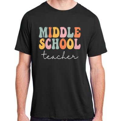 Middle School Teacher Retro Groovy Happy First Day Of School Adult ChromaSoft Performance T-Shirt