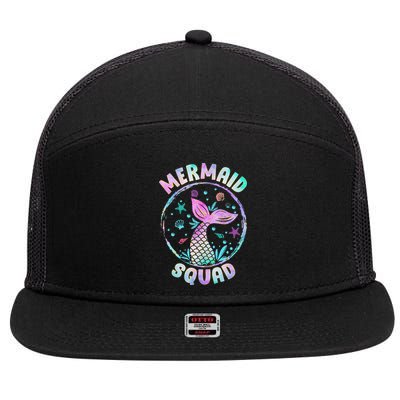 Mermaid Squad Themed Birthday Party Mermaids Family Matching 7 Panel Mesh Trucker Snapback Hat