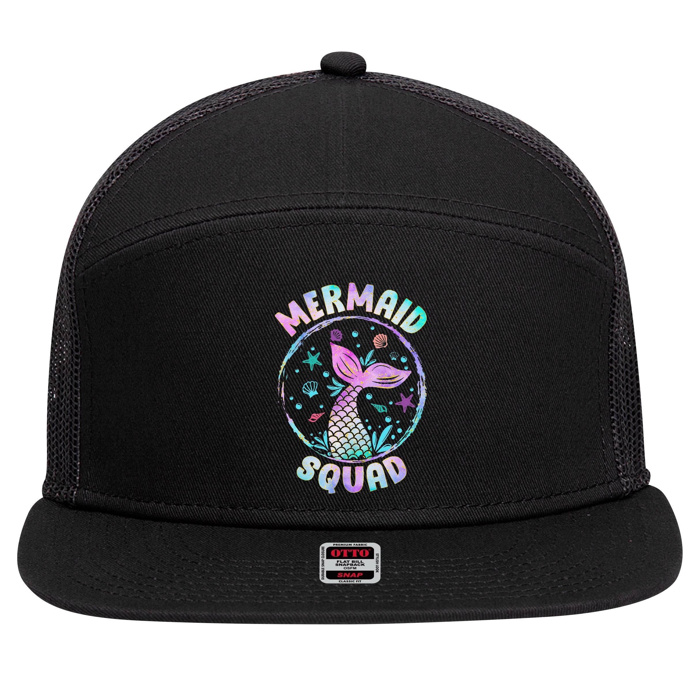 Mermaid Squad Themed Birthday Party Mermaids Family Matching 7 Panel Mesh Trucker Snapback Hat