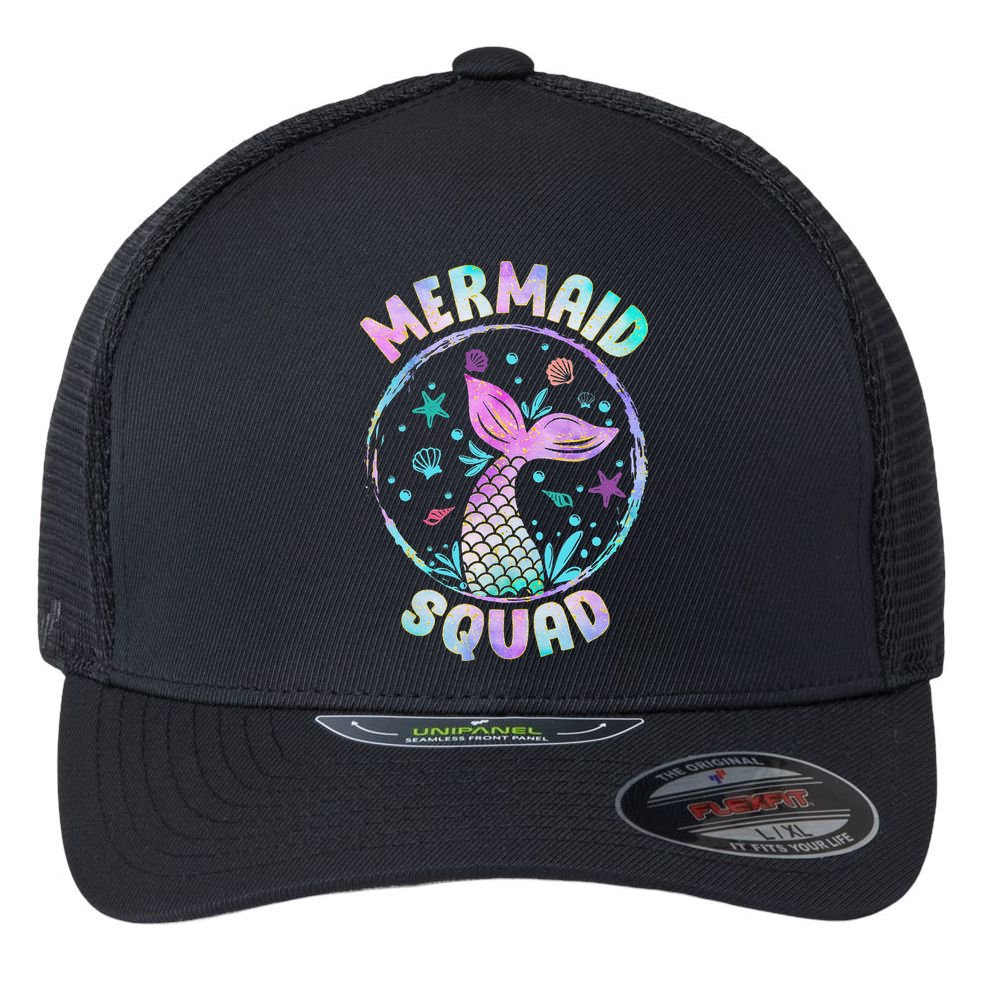 Mermaid Squad Themed Birthday Party Mermaids Family Matching Flexfit Unipanel Trucker Cap