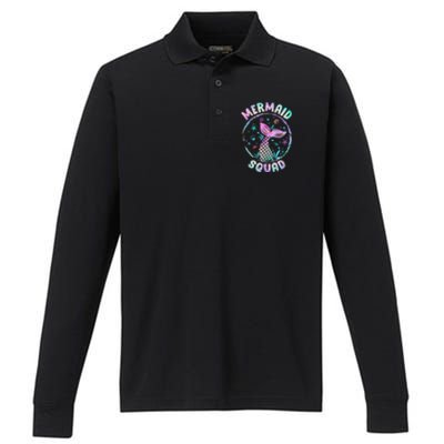 Mermaid Squad Themed Birthday Party Mermaids Family Matching Performance Long Sleeve Polo