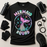 Mermaid Squad Themed Birthday Party Mermaids Family Matching Cooling Performance Crew T-Shirt